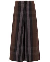 Burberry - Wide Leg Trouser With Check Print - Lyst