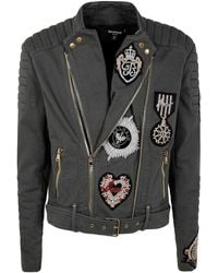 Balmain - Denim Biker Jacket W/ Patch - Lyst