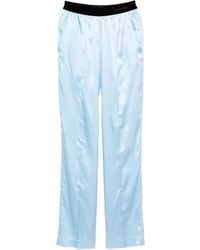 Tom Ford - Ice-Colored Stretch Silk Satin Pajama-Style Trousers With Velvet Waistband And Embroidered Logo - Lyst