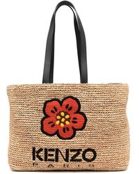 KENZO - Boke Flower Straw Bag With Logo - Lyst