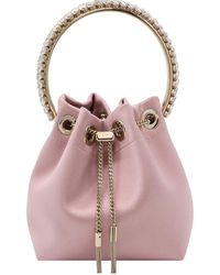 Jimmy Choo - Satin Bucket Bag With Crystals Detail - Lyst