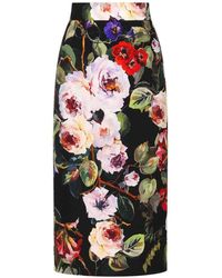 Dolce & Gabbana - Calf-length Skirt With Rose Garden Print - Lyst