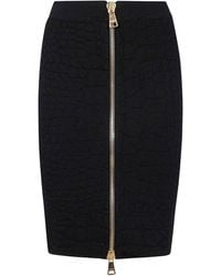 Balmain - Hw Zipped Croco Knit Knee Lenght Skirt - Lyst