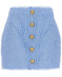 Balmain - Logo Button Tweed Skirt Skirts - Lyst