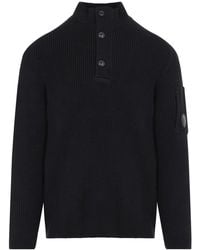 C.P. Company - Cp Company Full Rib Half Button Crewneck - Lyst