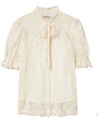 Twinset - Ivory Lace Shirt With Lavallire Collar - Lyst