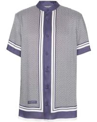 Balmain - Dark Purple Monogram-print Short-sleeve Shirt - Lyst