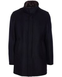 Herno - Dark Coat With Shearling Collar - Lyst