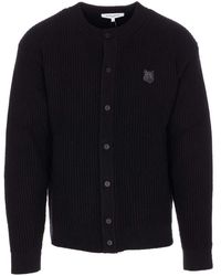 Maison Kitsuné - "Fox Head" Wool Ribbed Cardigan - Lyst