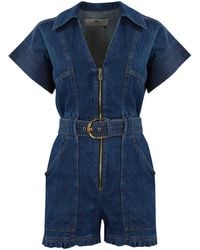Elisabetta Franchi - Short Denim Jumpsuit With Belt - Lyst