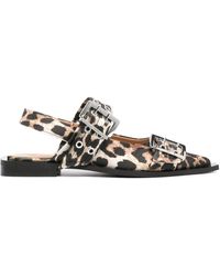 Ganni - Feminine Buckle Ballerina Satin Print - Lyst