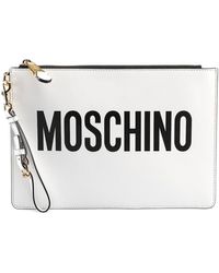 Moschino - Logo Print Leather Clutch - Lyst