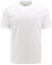 Brunello Cucinelli - Cotton T-shirt With Logo Print - Lyst