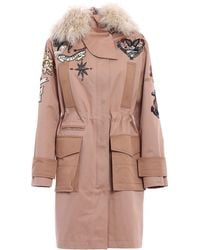Valentino Garavani - Fur Trim Tattoo Embroidered Parka - Lyst