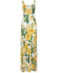 Dolce & Gabbana - Yellow Roses Dress In Silk - Lyst