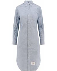 Thom Browne - Cotton Chemisier Dress With Tricolor Detail - Lyst