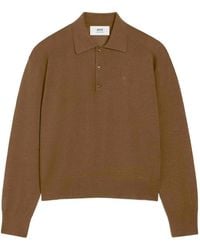 Ami Paris - Wool-Silk Blend Polo Shirt - Lyst