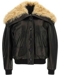 The Attico - Shearling Neck Bomber Jacket - Lyst
