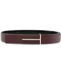 Tom Ford - Grained Leather And Spazzolato Slim T Belt - Lyst