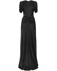 Victoria Beckham - Long Crepe Back Satin Isabella Short-Sleeved Dress With Gathered Detailing - Lyst
