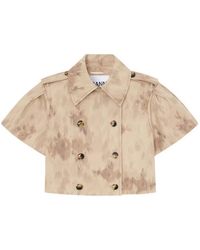 Ganni - Double Cotton Short Sleeved Jacket Printed - Lyst