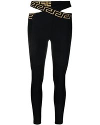 Versace - Crossed Band leggings With Greca Motif - Lyst