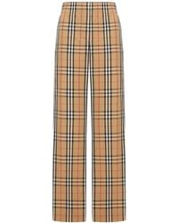 Burberry - Check Cotton Wide-Leg Trousers With Contrasting Side Stripes - Lyst