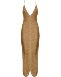Bless - Long Sol Dress With Fringes And V-Neck - Lyst