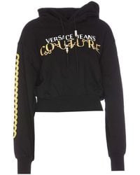 Versace Jeans Couture - Logo Chain Print Cropped Hoodie - Lyst