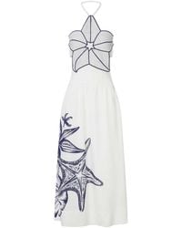 FARM Rio - Long Halter Dress With Marine Print - Lyst