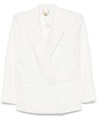 Elisabetta Franchi - Linen Blend Double-Breasted Jacket - Lyst