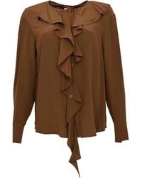 Max Mara - Mstepica Silk Blouse With Chocolate Ruffles - Lyst