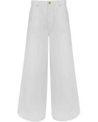 Alberta Ferretti - Wide-Leg Cotton Denim Trousers - Lyst