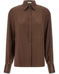 Brunello Cucinelli - Stretch Silk Satin Shirt - Lyst