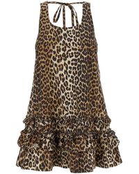 Ganni - Leopard Cotton Poplin Mini Dress - Lyst