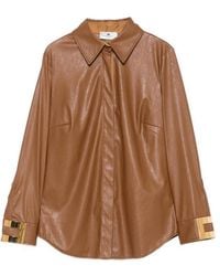 Elisabetta Franchi - Faux-Leather Shirt With Jewel Logo - Lyst