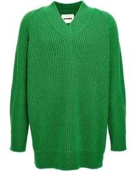 Jil Sander - V-Neck Oversized Cotton Blend Sweater - Lyst