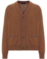 Roberto Collina - Wool Cardigan With Contrast Stitching - Lyst