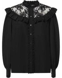 Chloé - Ruffled Crepe De Chine And Lace Blouse - Lyst