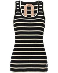 N°21 - Striped Ribbed Top - Lyst