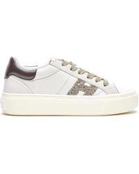 Hogan - Crosswind Nappa Leather And Suede Sneakers With Glitter H Detail Shoes - Lyst