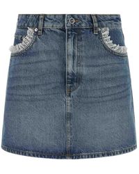 Ganni - Denim And Lace Skirt - Lyst