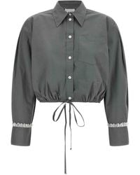 Ganni - Cropped Shirt With Lace - Lyst