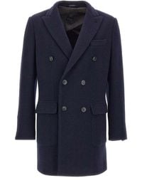 Fay - Breasted Coat Blu Denim - Lyst