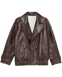 Marella - Pallore Burgundy Leather Jacket With Pockets - Lyst