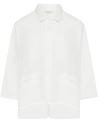 Transit - 3/4 Sleeve Linen Shirt With Georgette Inserts - Lyst