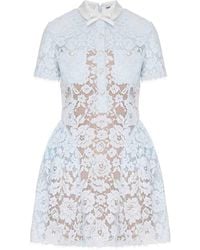 Self-Portrait - Short Floral Lace Dress With Collar And Jewel Buttons - Lyst
