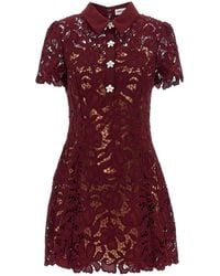 Self-Portrait - Burgundy Lace Mini' Dress - Lyst