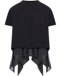 Sacai - Cotton Jersey And Satin T-shirt - Lyst