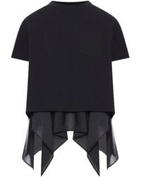 Sacai - Cotton Jersey And Satin T-shirt - Lyst